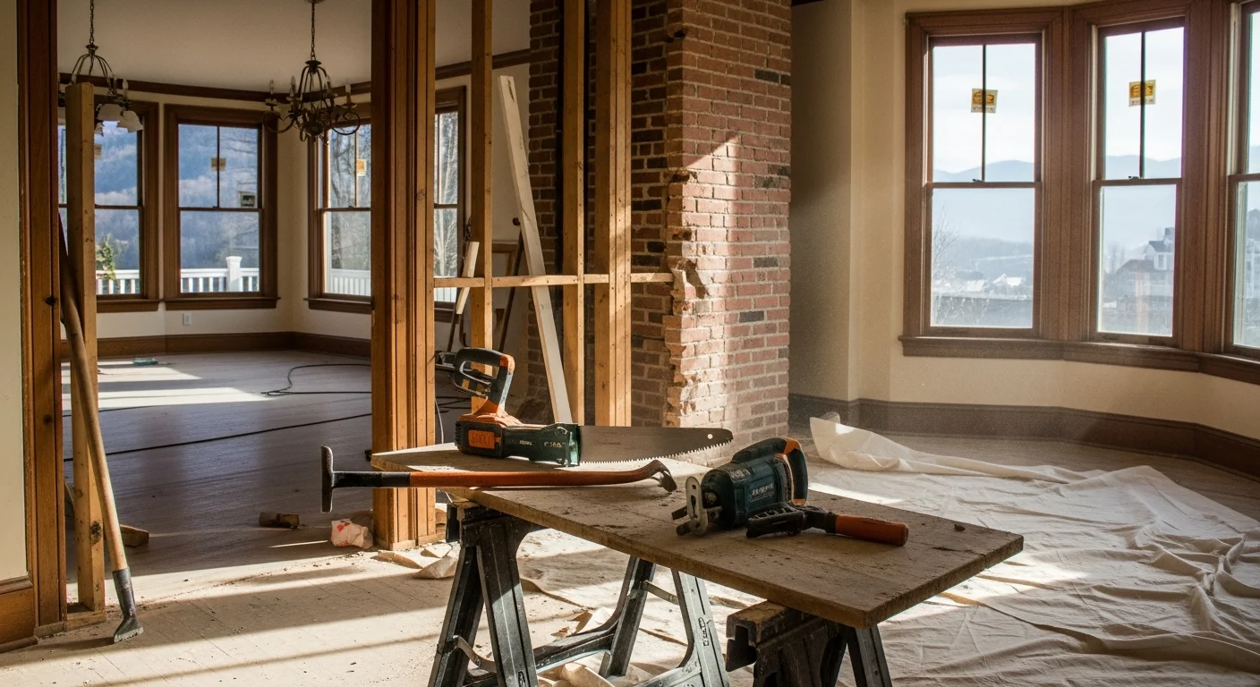 Interior demolition in progress showing removal of drywall and fixtures in residential space
