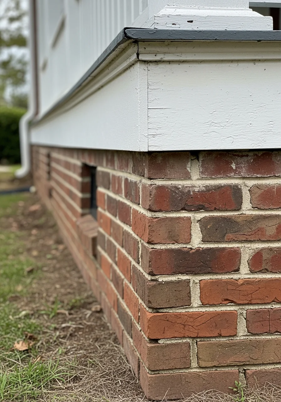 Detail of home exterior and foundation on a Marion residential property.